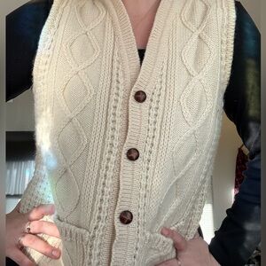 Vintage Cable Knit Sweater Vest Made in Ireland 100% Wool Cottagecore Winter